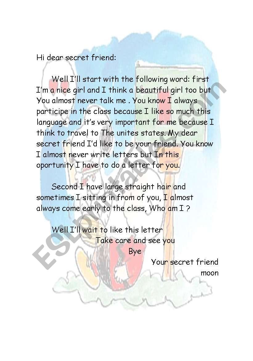 LETTER TO A BEST FRIEND worksheet
