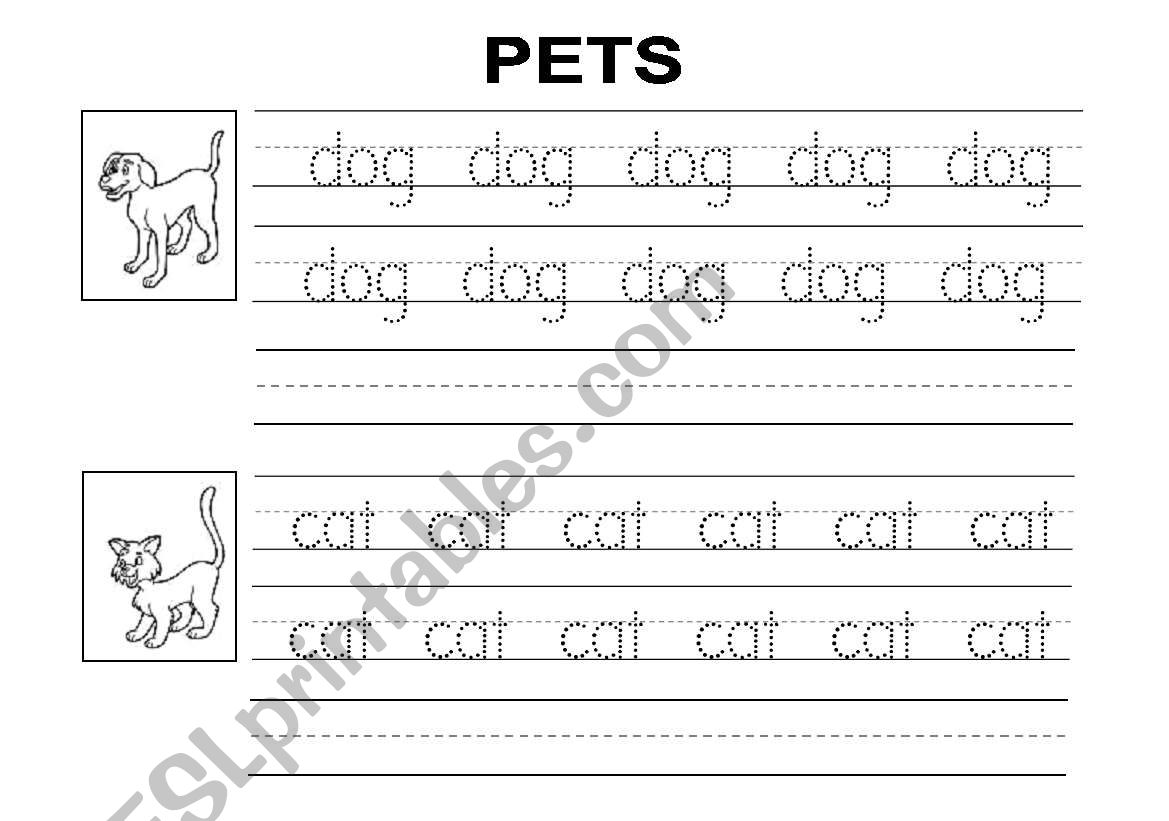 Pets - Handwritting exercise worksheet