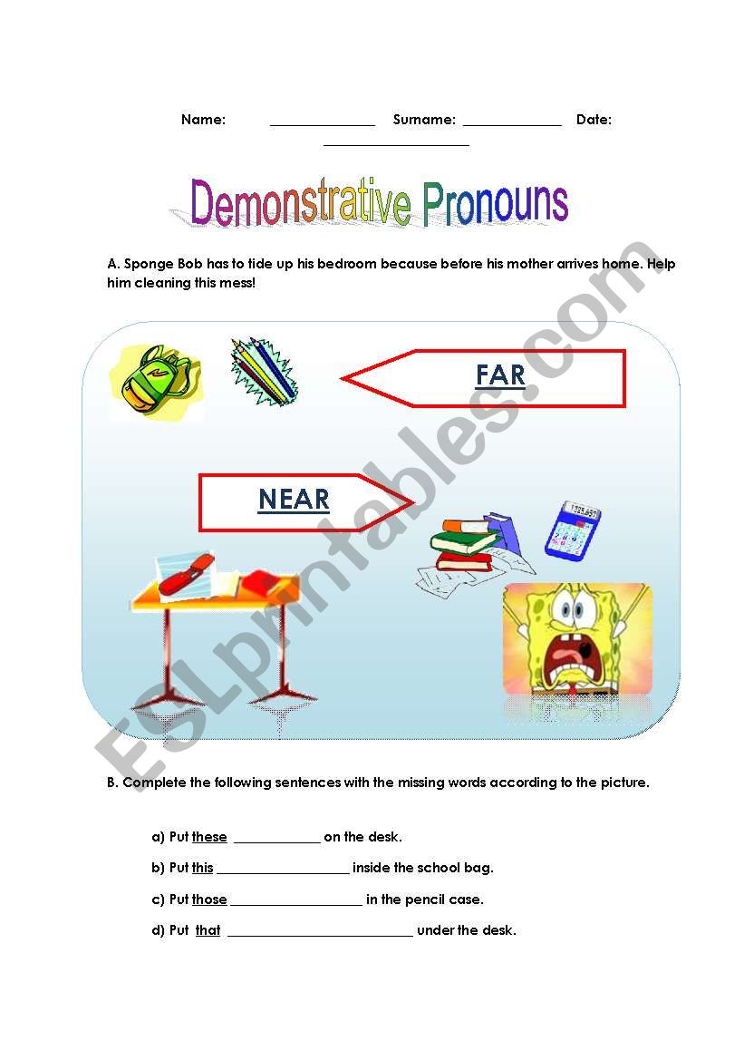 Demonstrative Pronouns worksheet