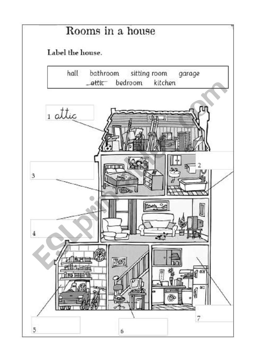 rooms in a house worksheet