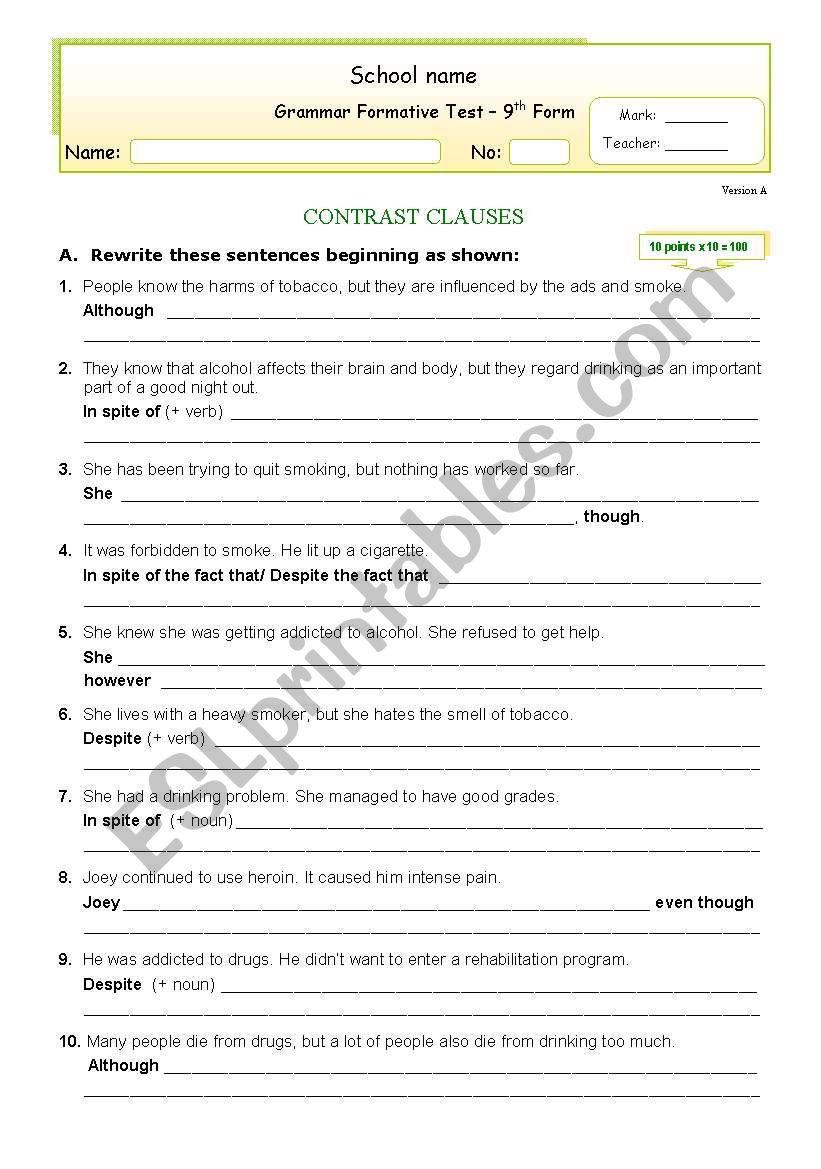 Formative Test - Contrast Clauses