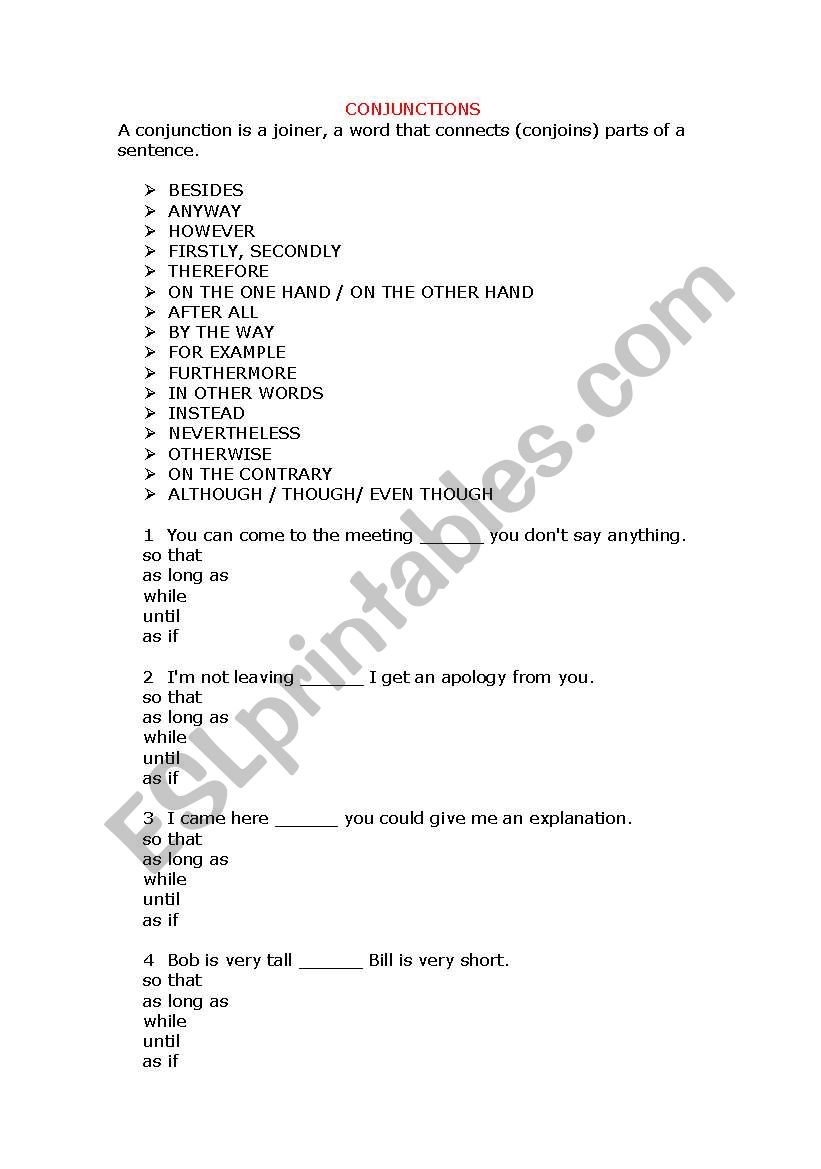 Conjunctions worksheet