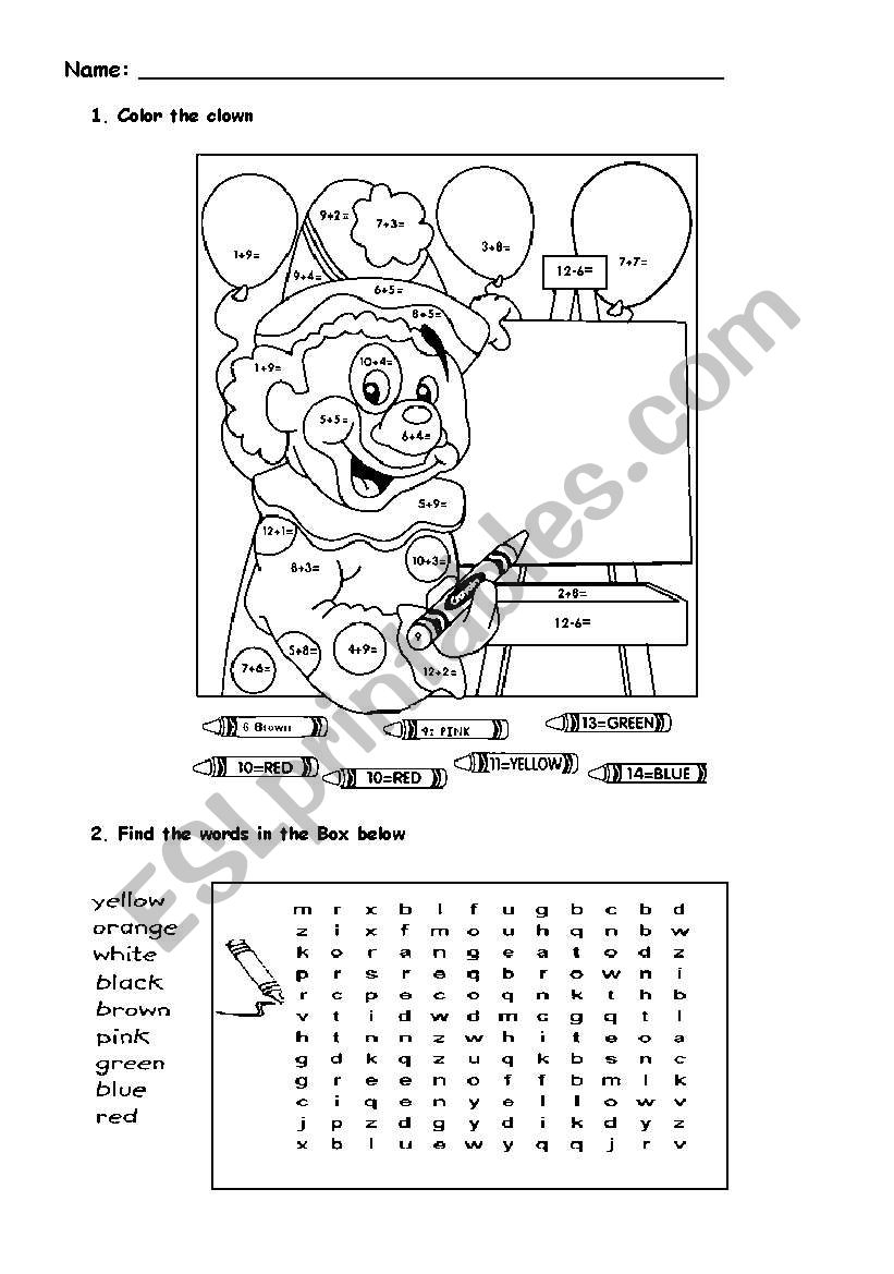 Color the clown worksheet