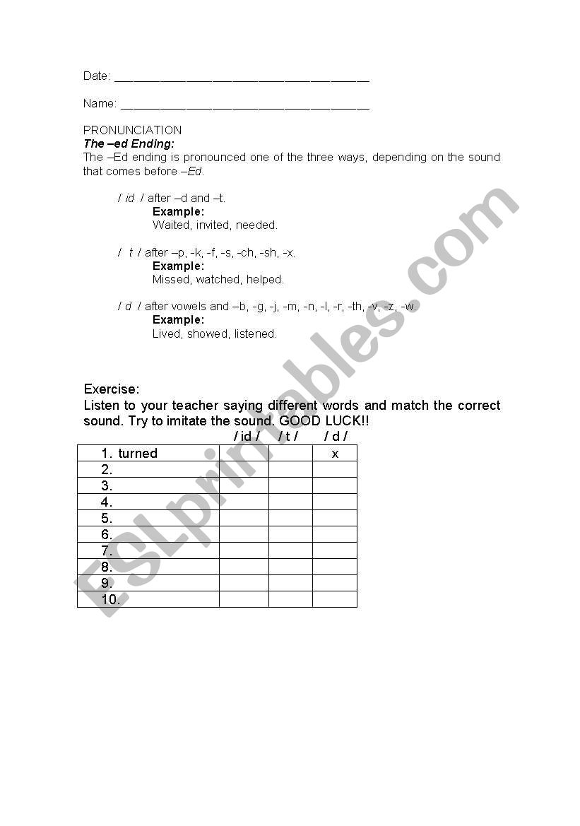 -ED ENDING worksheet