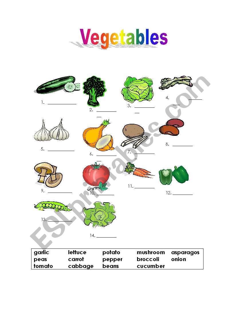 Vegetables worksheet