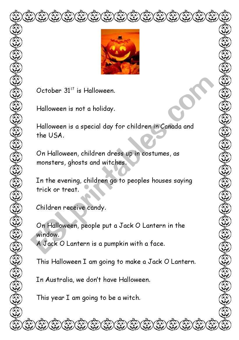 Halloween Comprehension worksheet