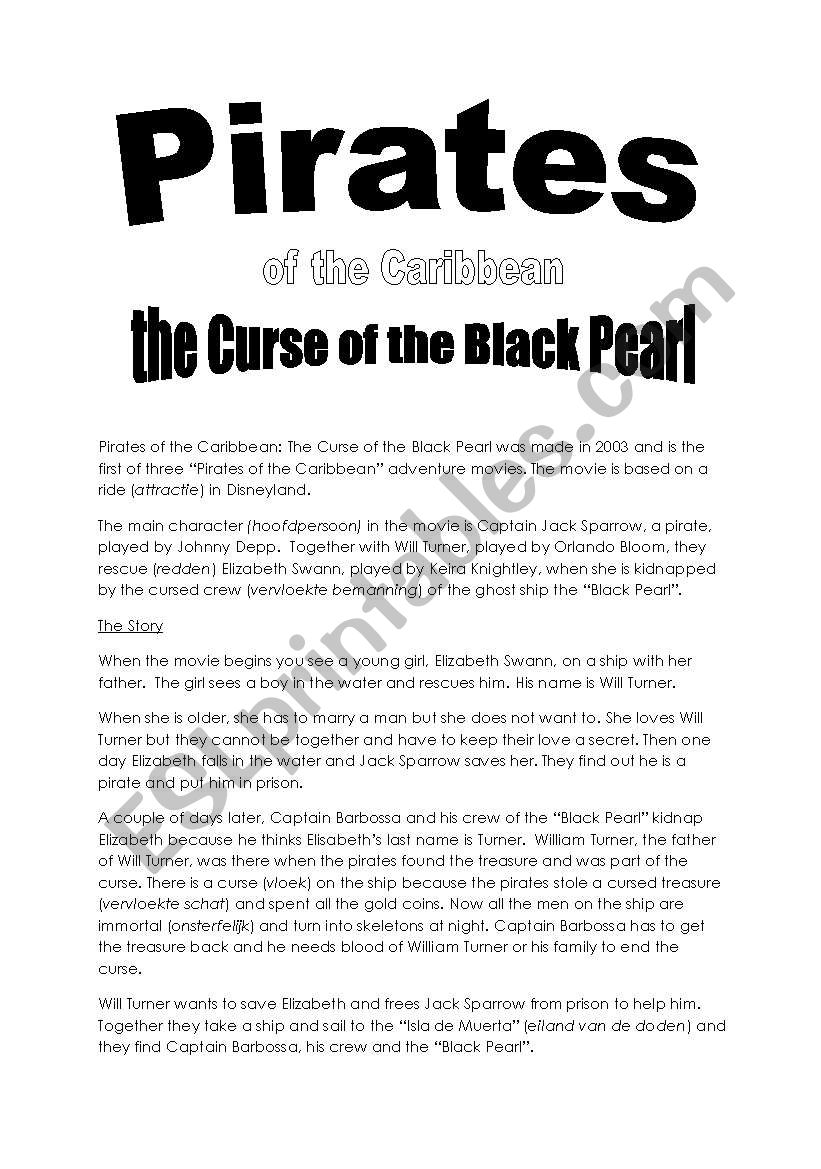 Pirates of the Caribbean worksheet