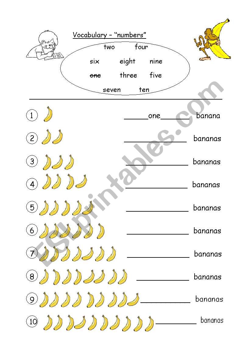Numbers - Bananas worksheet