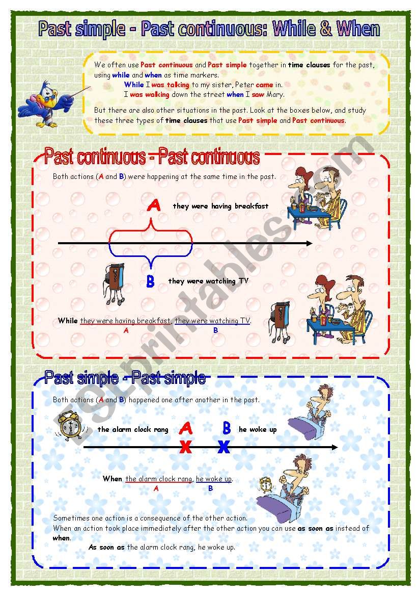 Past simple - Past continuous: while & when