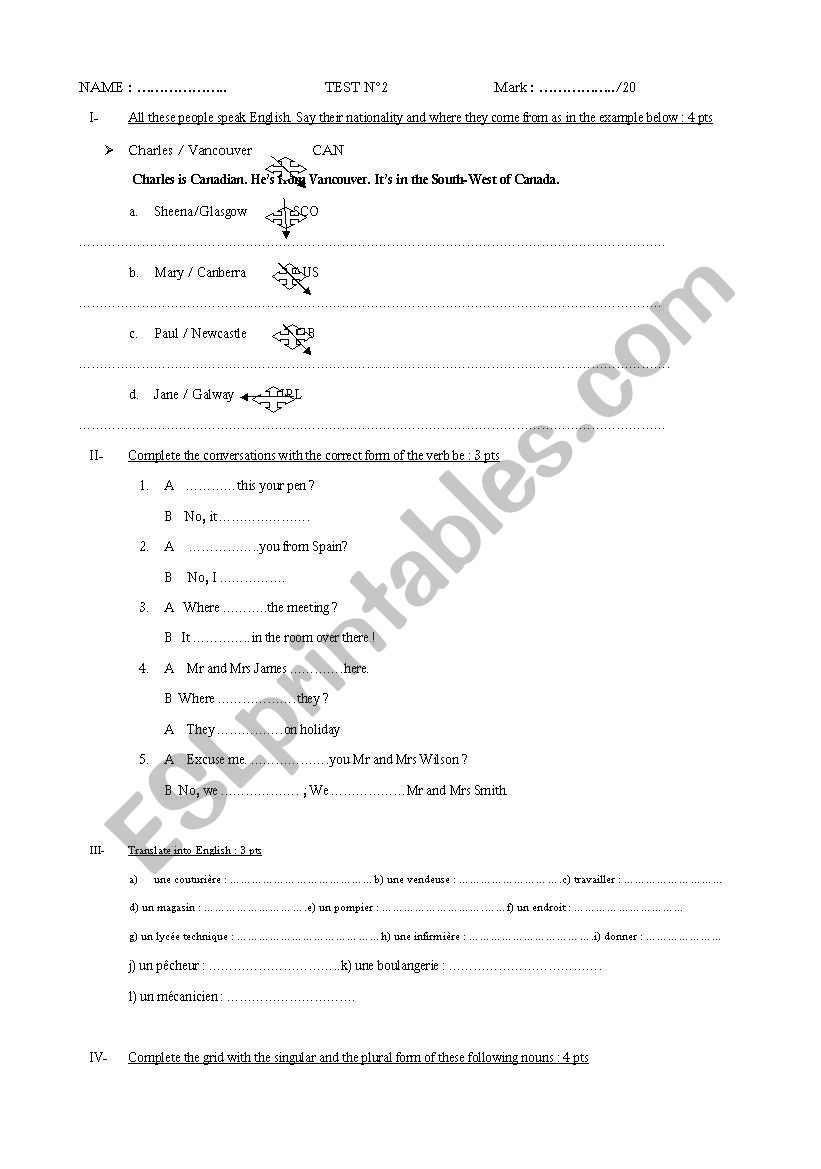 Elementary test worksheet