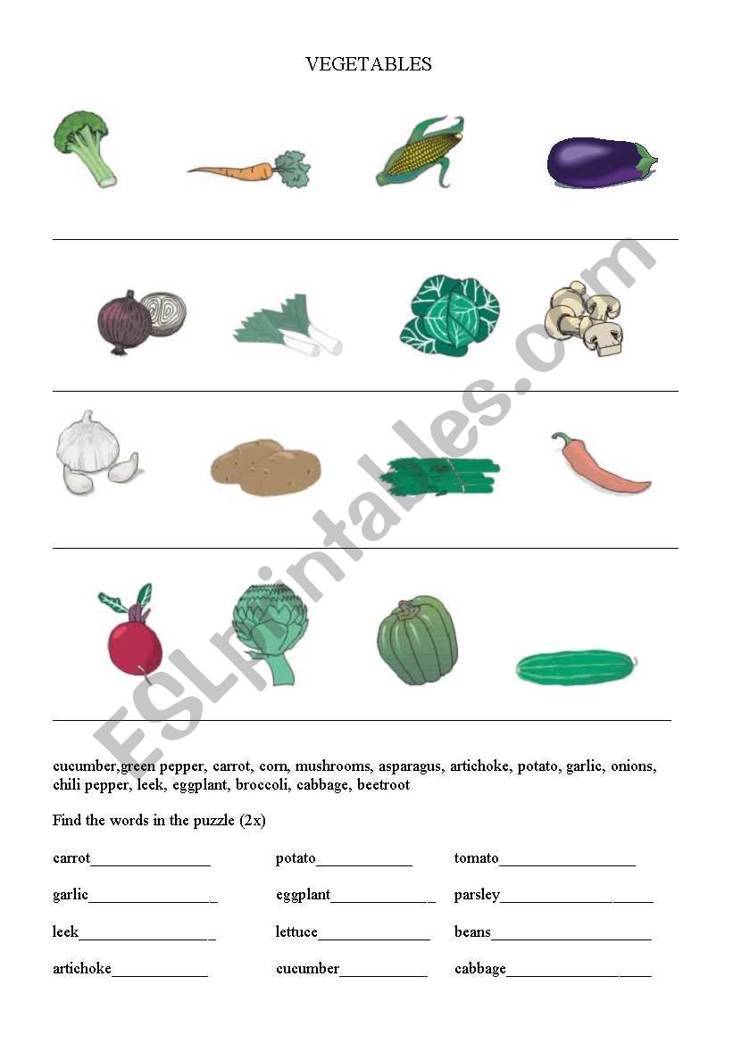 VEGETABLES worksheet