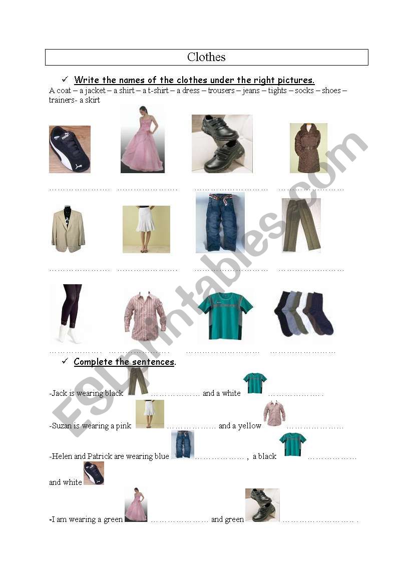 Clothes worksheet