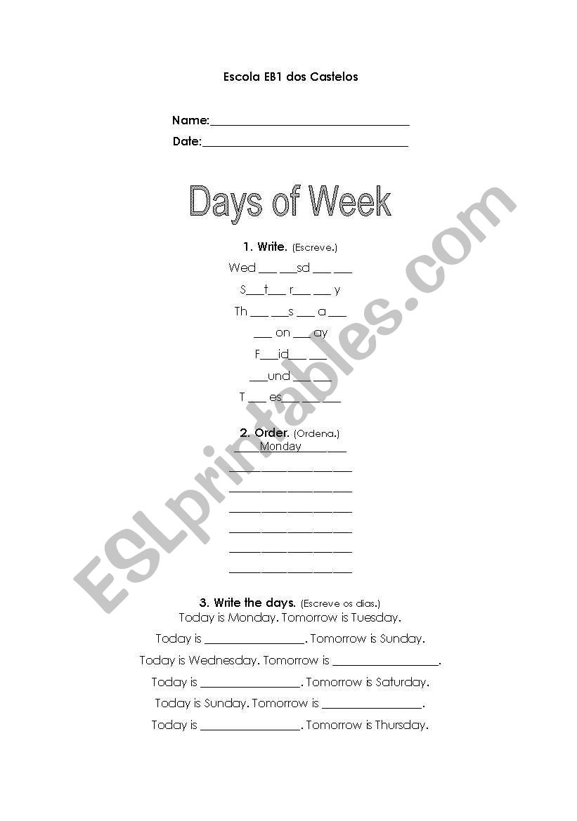 Days of Week worksheet