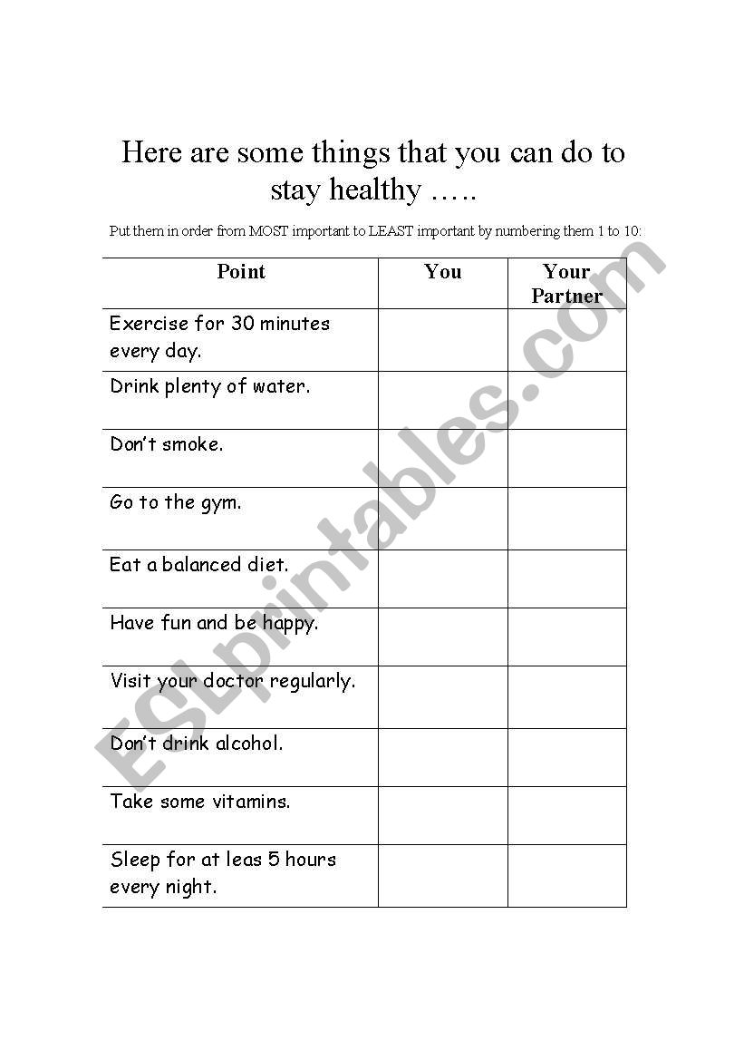 Healthy Habits Checklist worksheet