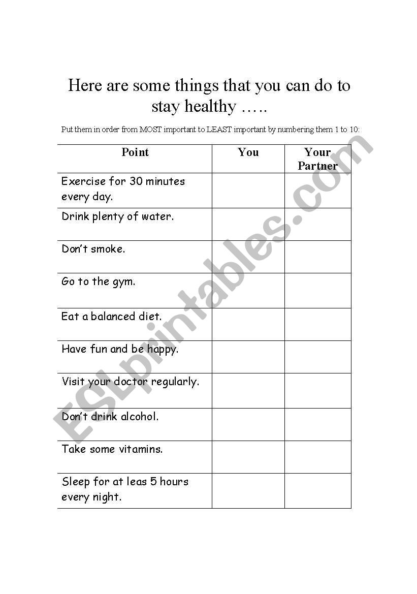 Healthy Habits Checklist worksheet