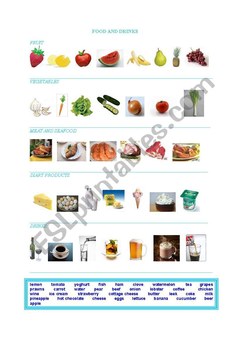 food and drinks worksheet
