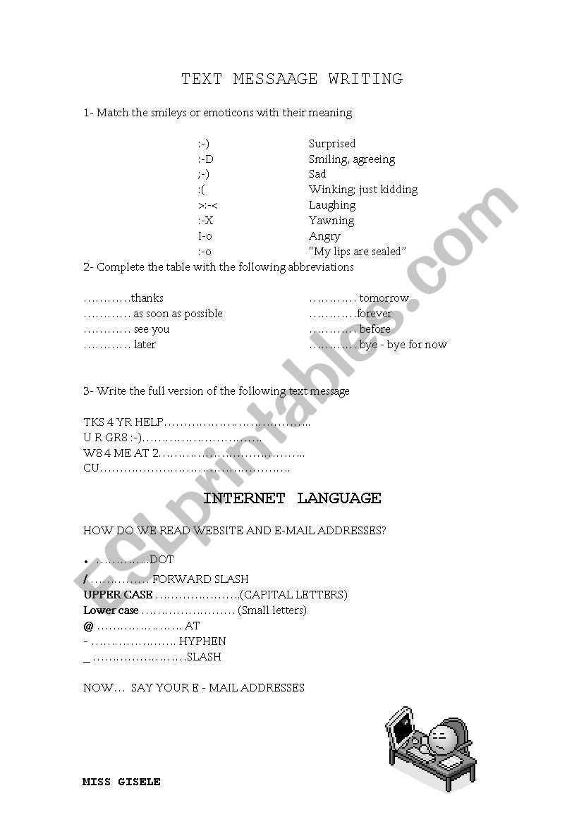 Text messages language worksheet