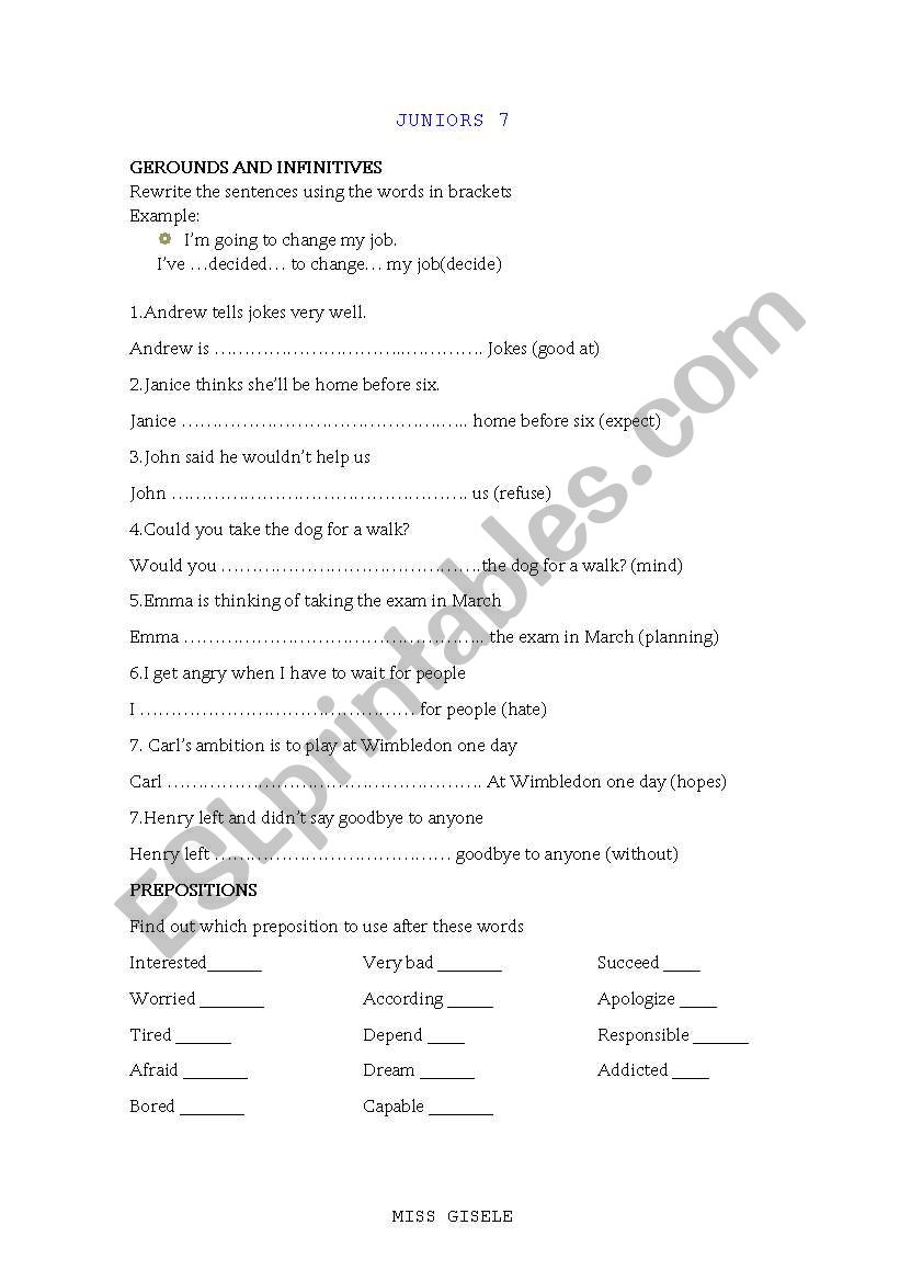 Gerounds and infinitives worksheet