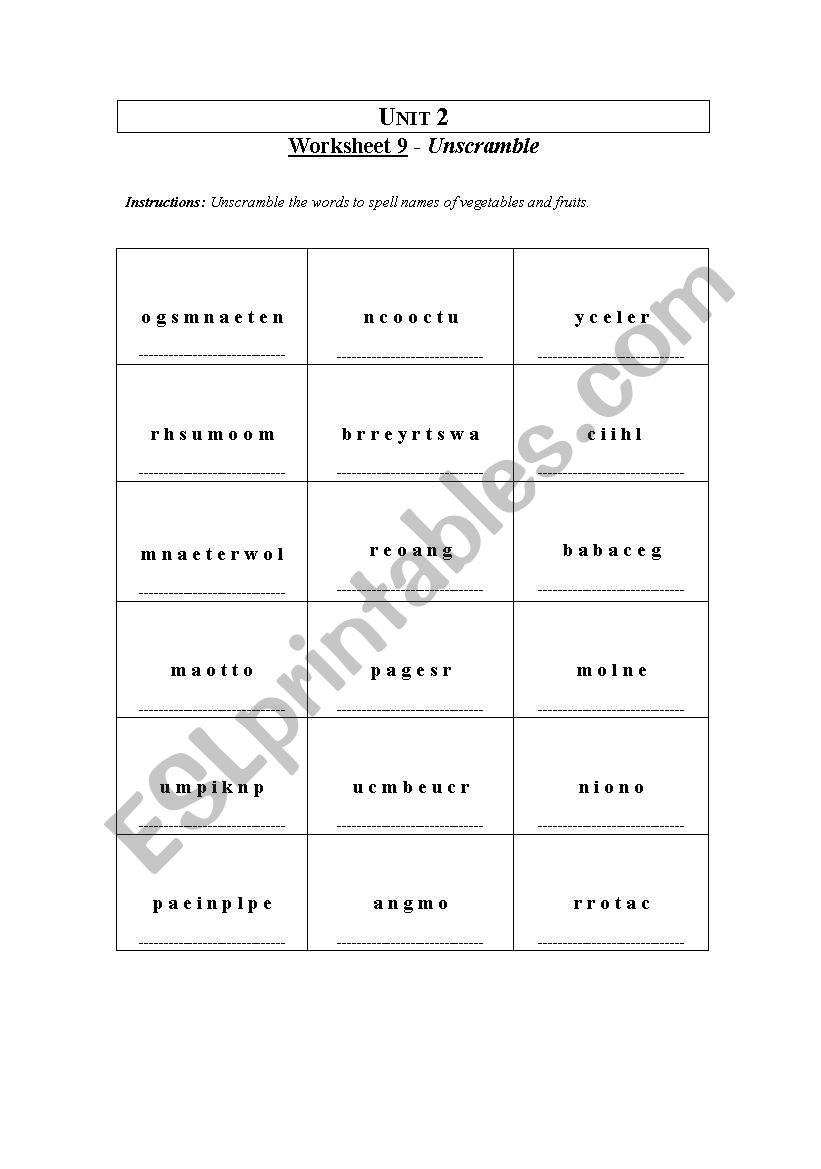 Unscramble worksheet