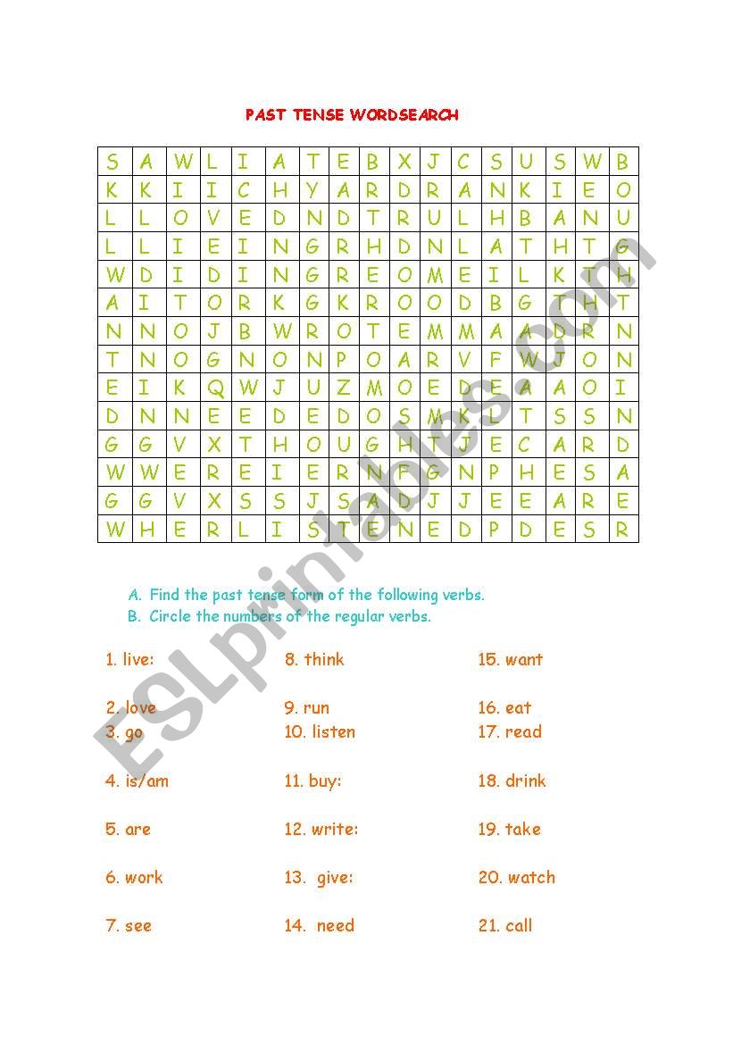 Past tense crossword and regular verbs pronunciation