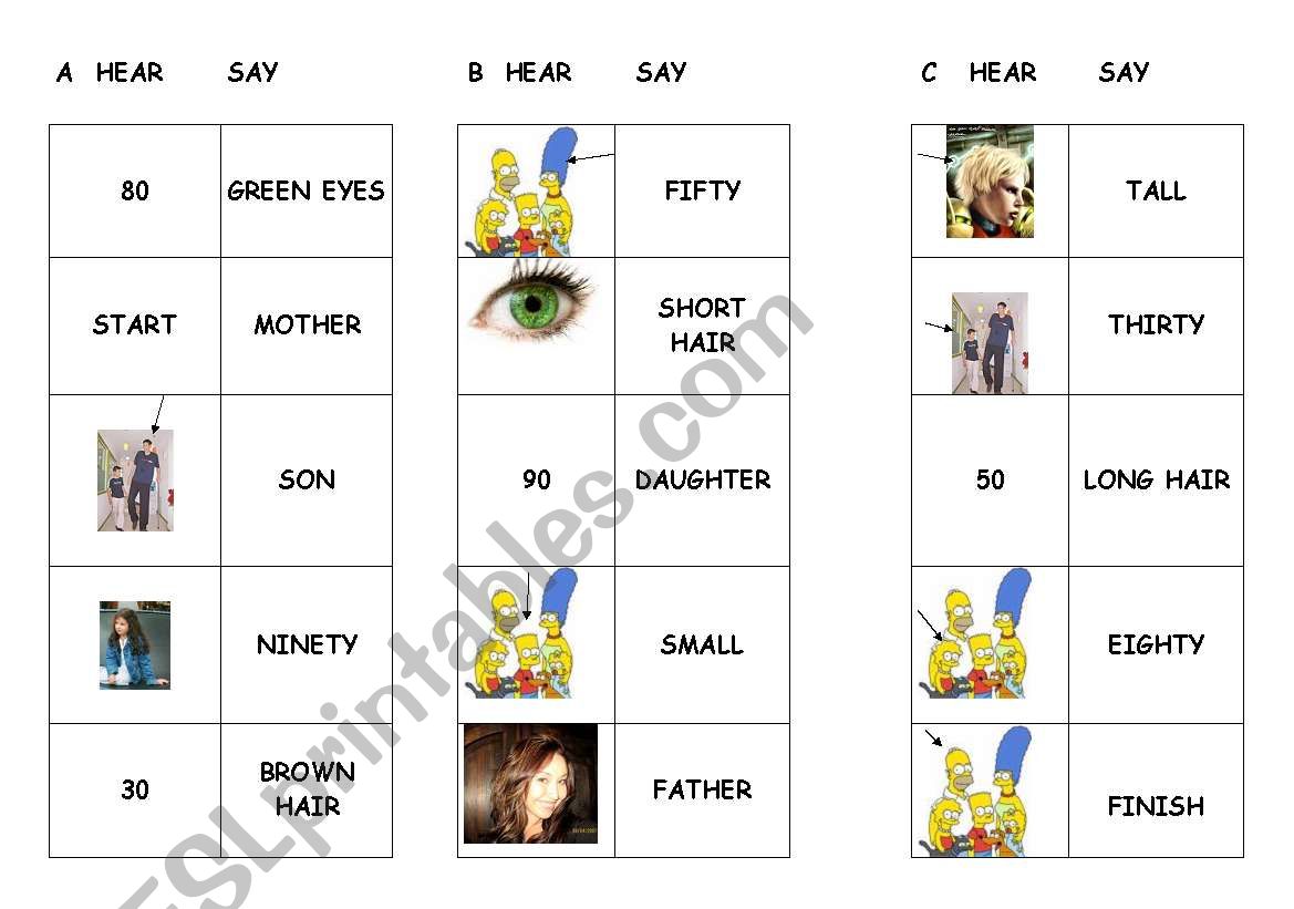 Hear and say worksheet