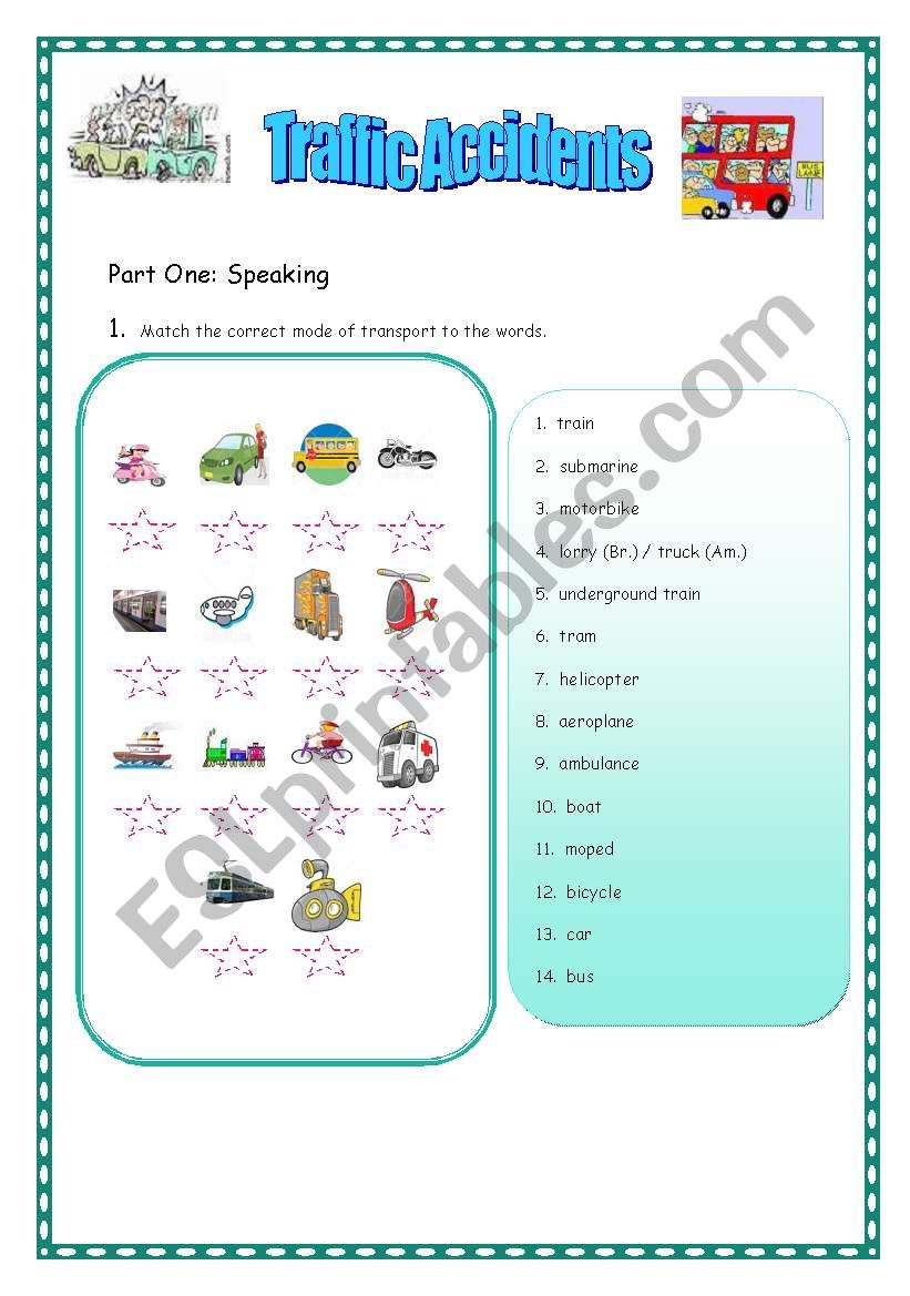 Traffic accidents worksheet