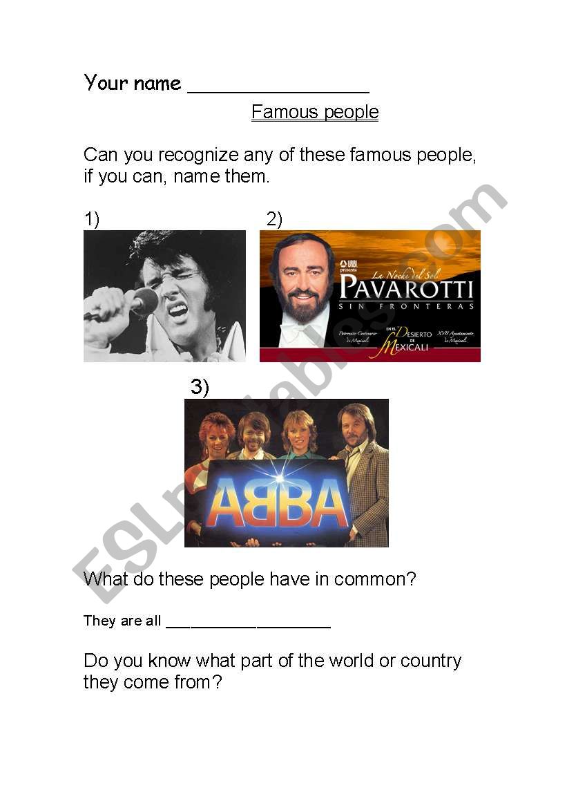 Famous singers worksheet