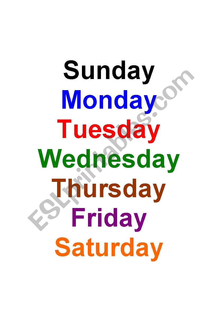 Days of the week Classroom or Lesson Poster