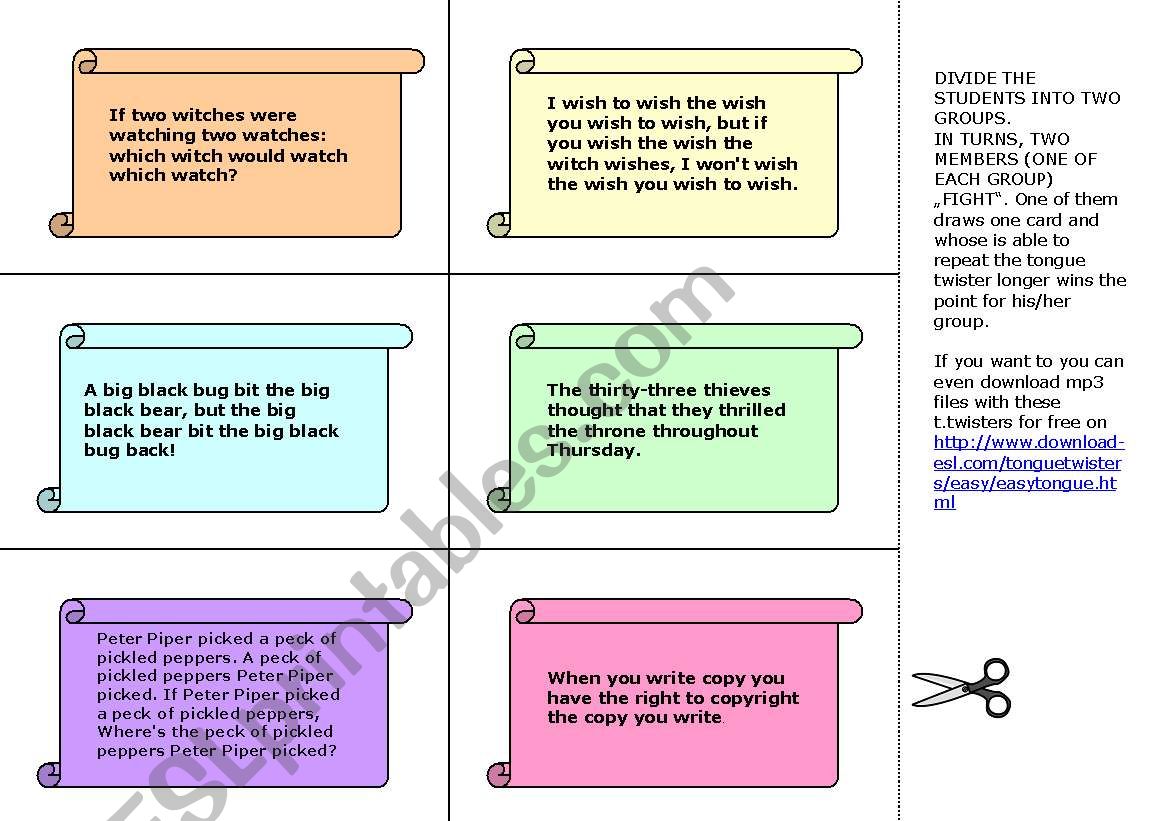 TONGUE TWISTERS BATTLE worksheet