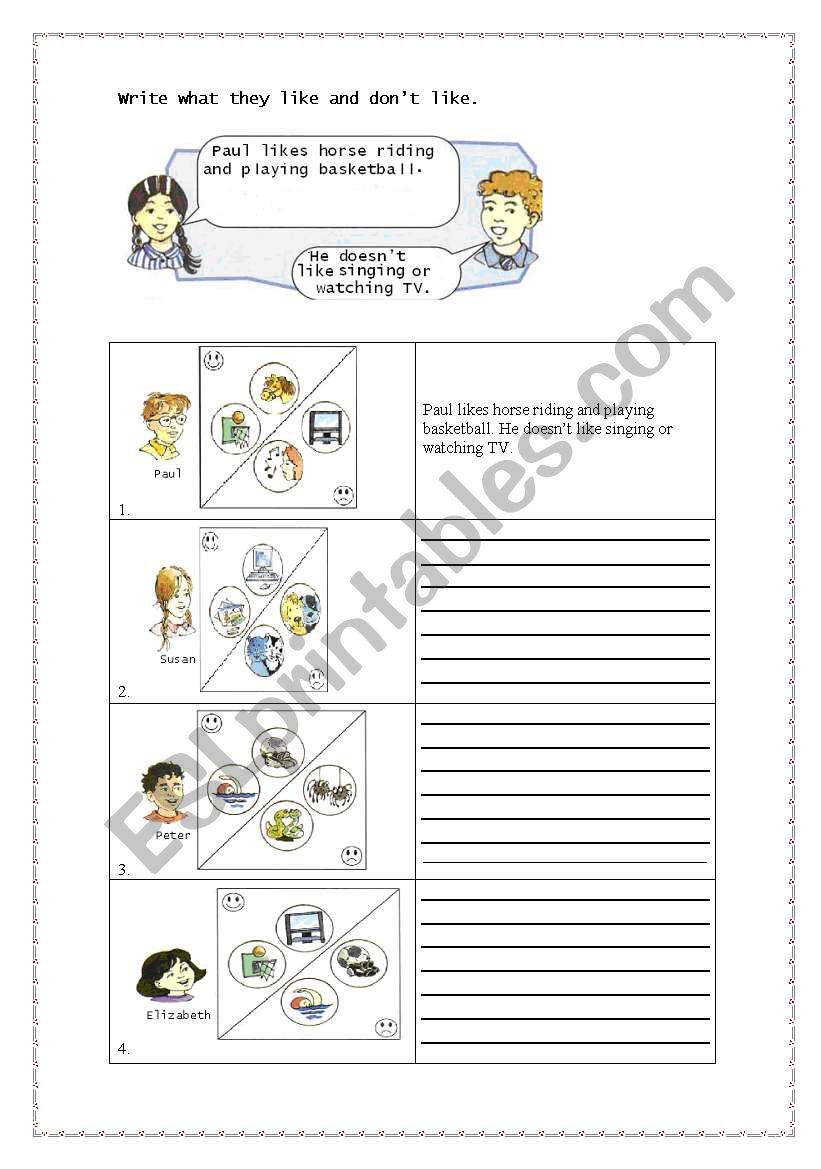 Likes and dislikes worksheet