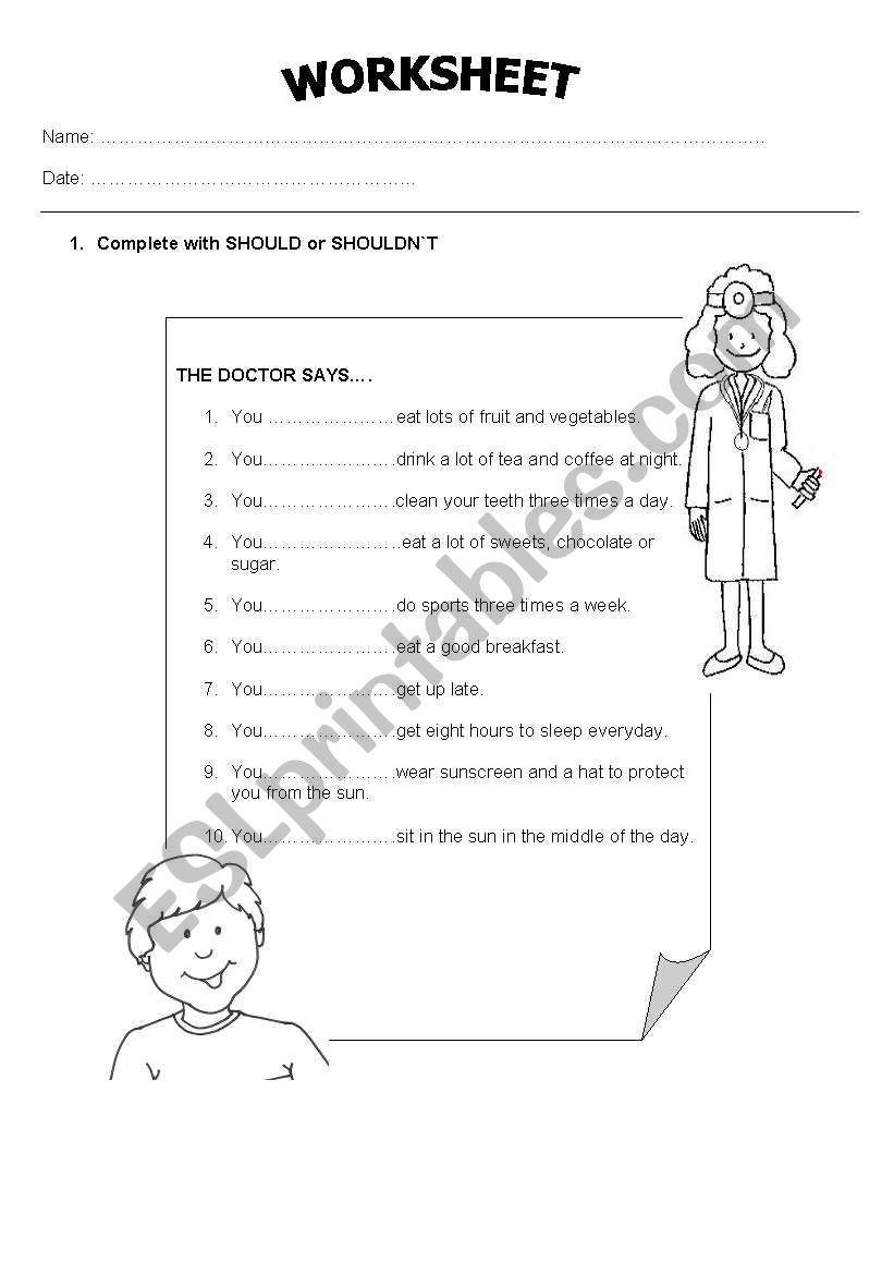 Should and shouldnt  worksheet