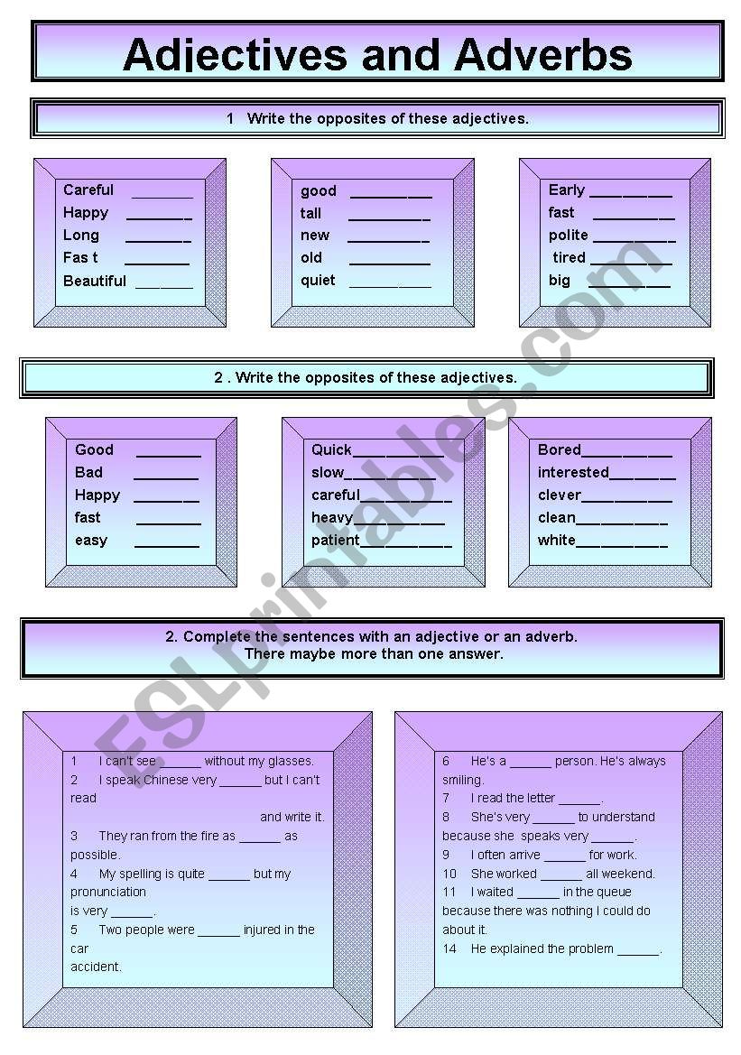 Adlectives and Adverbs worksheet