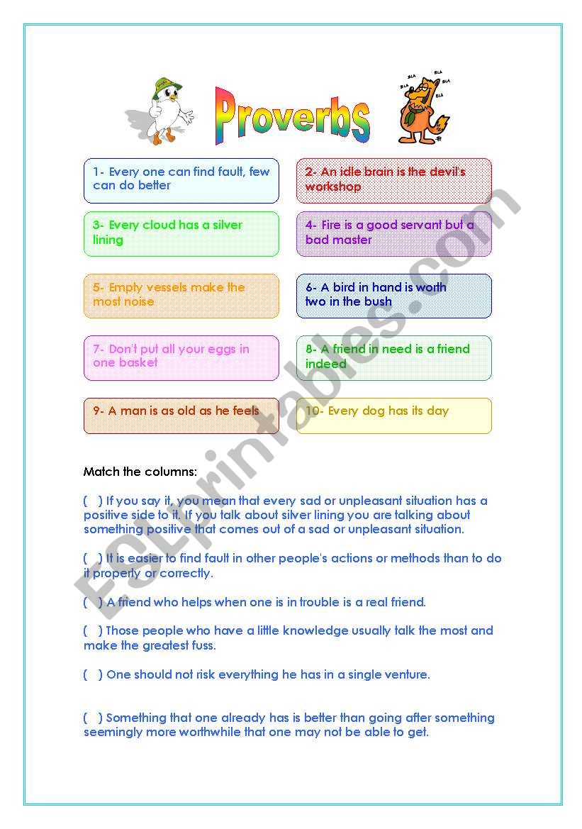 Proverbs and popular sayings worksheet