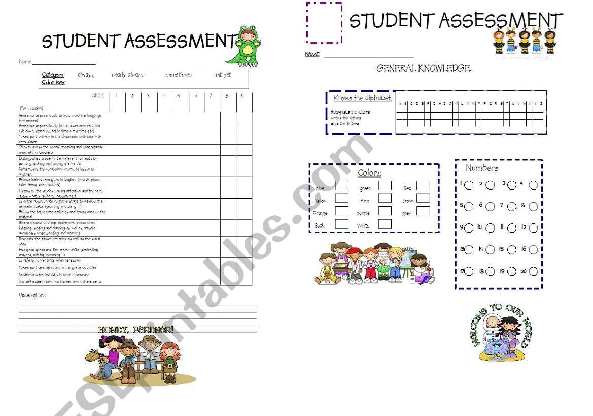students assessment report worksheet