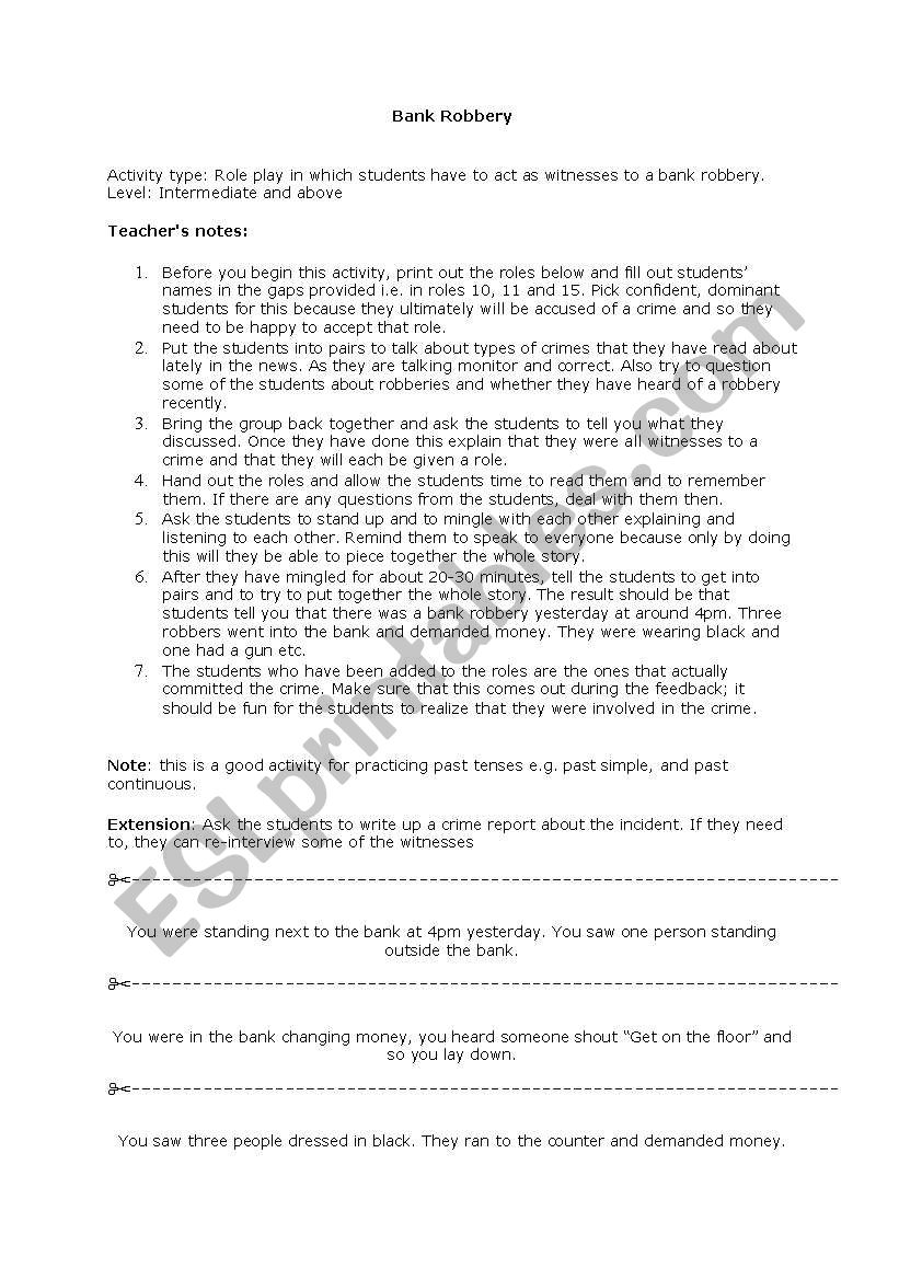 Role card activity worksheet