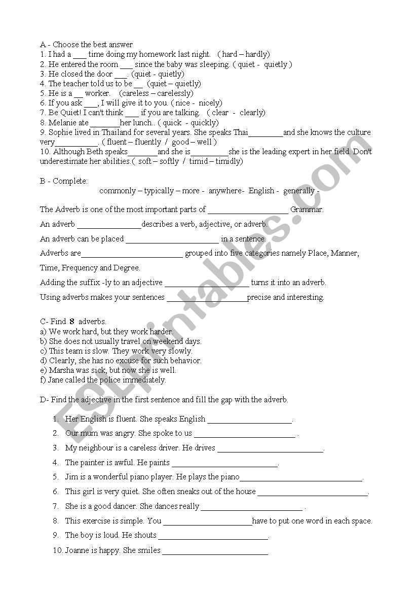 Adverbs worksheet