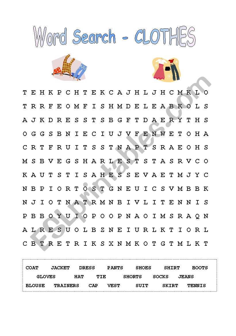 Word Search - Clothes worksheet