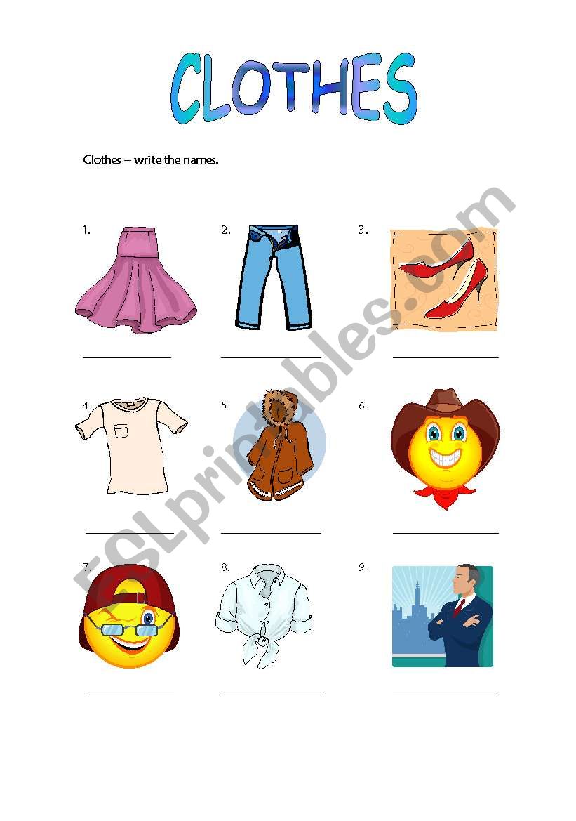 Clothes - write their Names worksheet