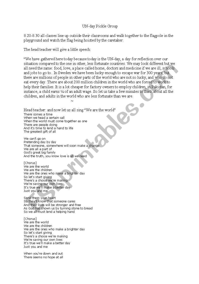 UN-day lesson plan worksheet