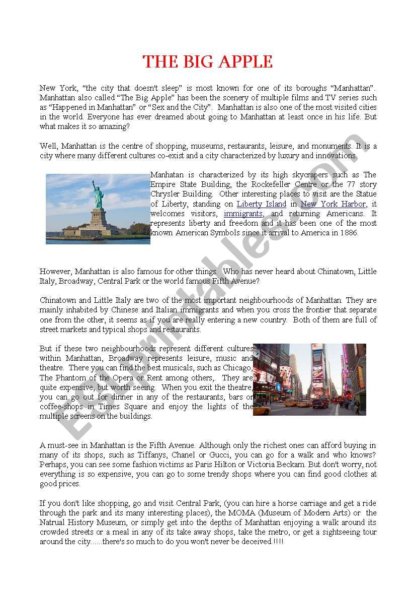 THE BIG APPLE worksheet