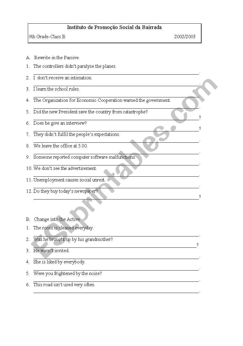 passive worksheet