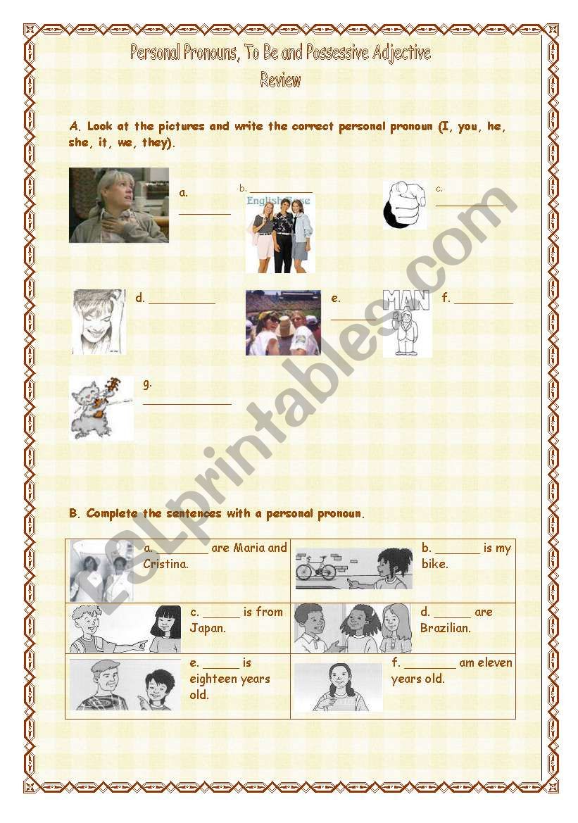 Personal Pronouns, To Be and Possessive Adjective - 1