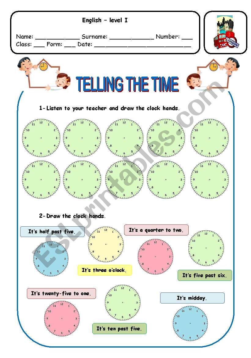 TELLLING THE TIME worksheet