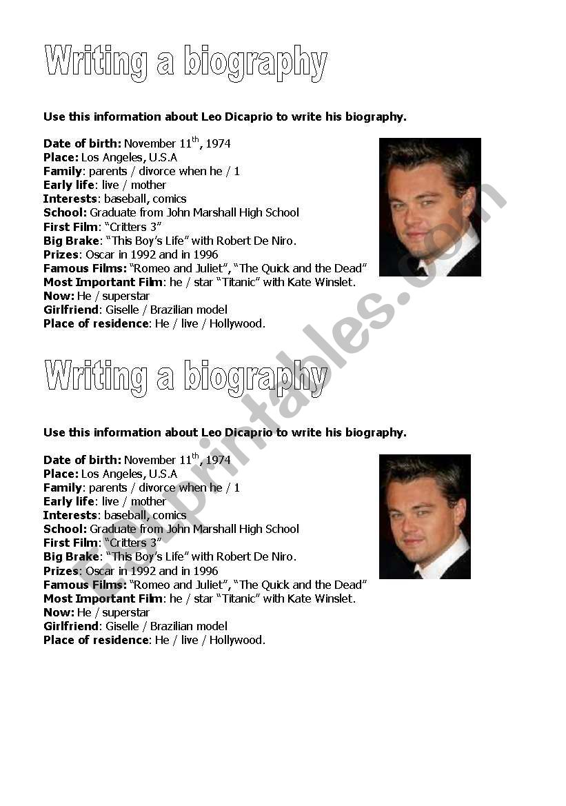 Leo DicaprioÂ´s Biography worksheet