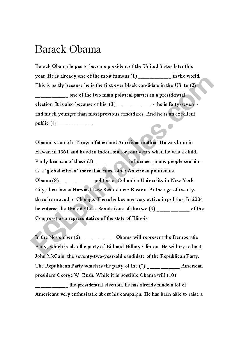 Barack Obama worksheet