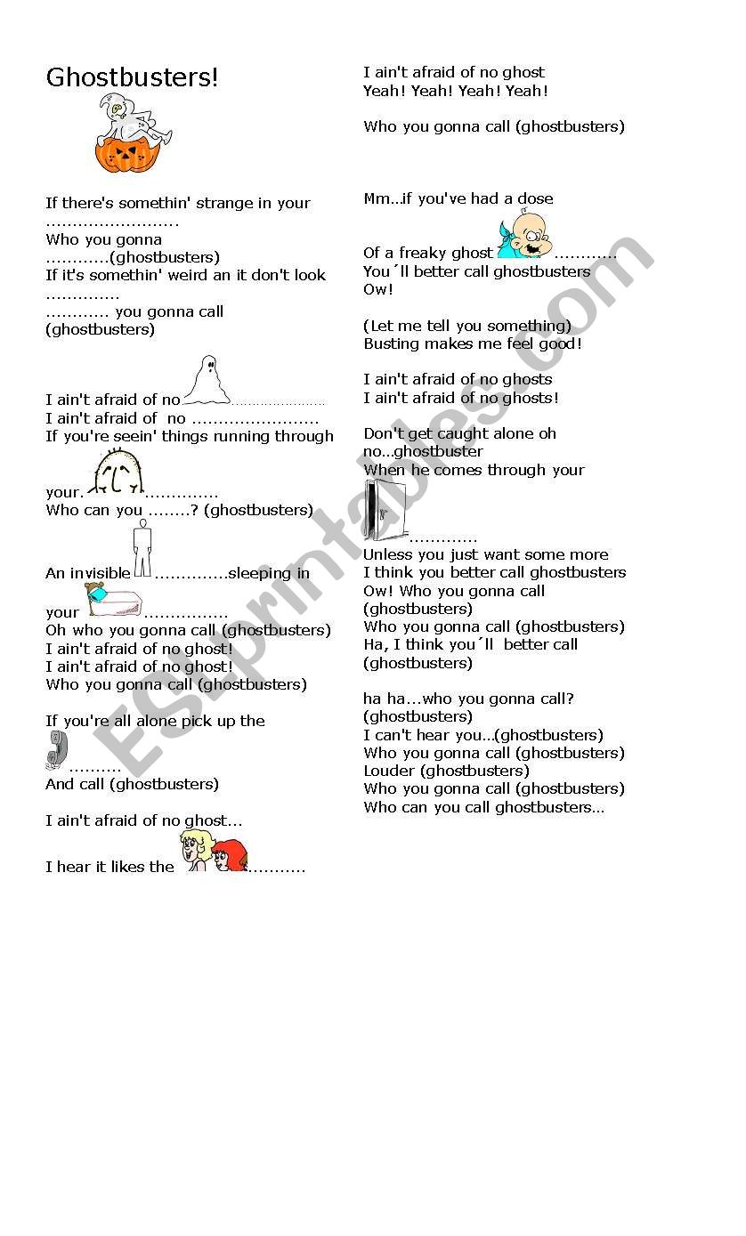 Song: Ghostbusters worksheet