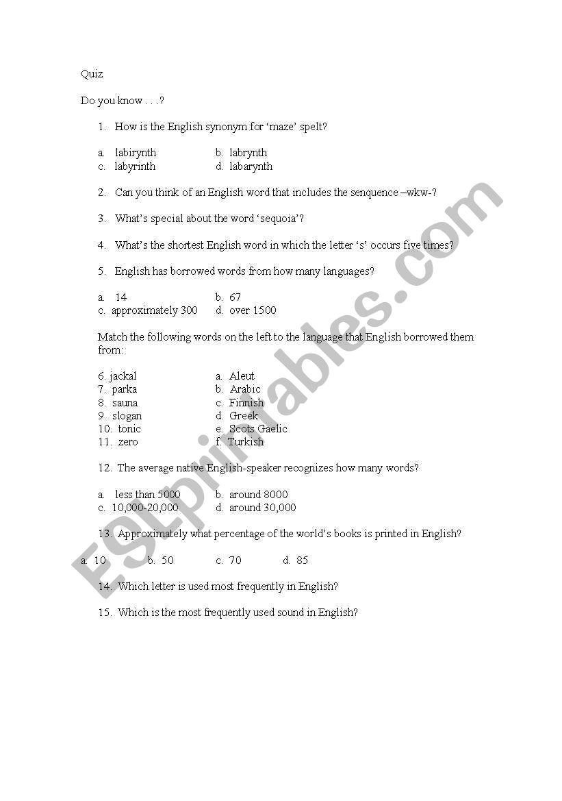 Quiz worksheet