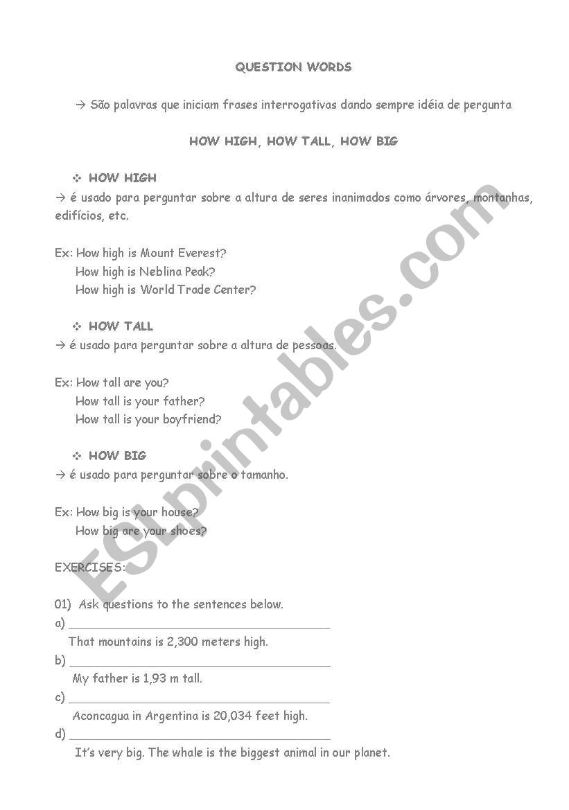 How Tall? worksheet