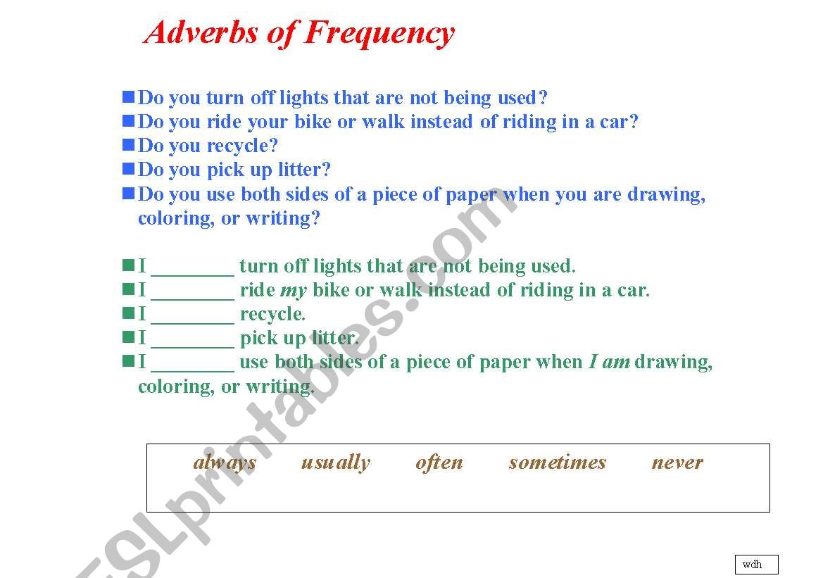 Adverbs of frequency worksheet