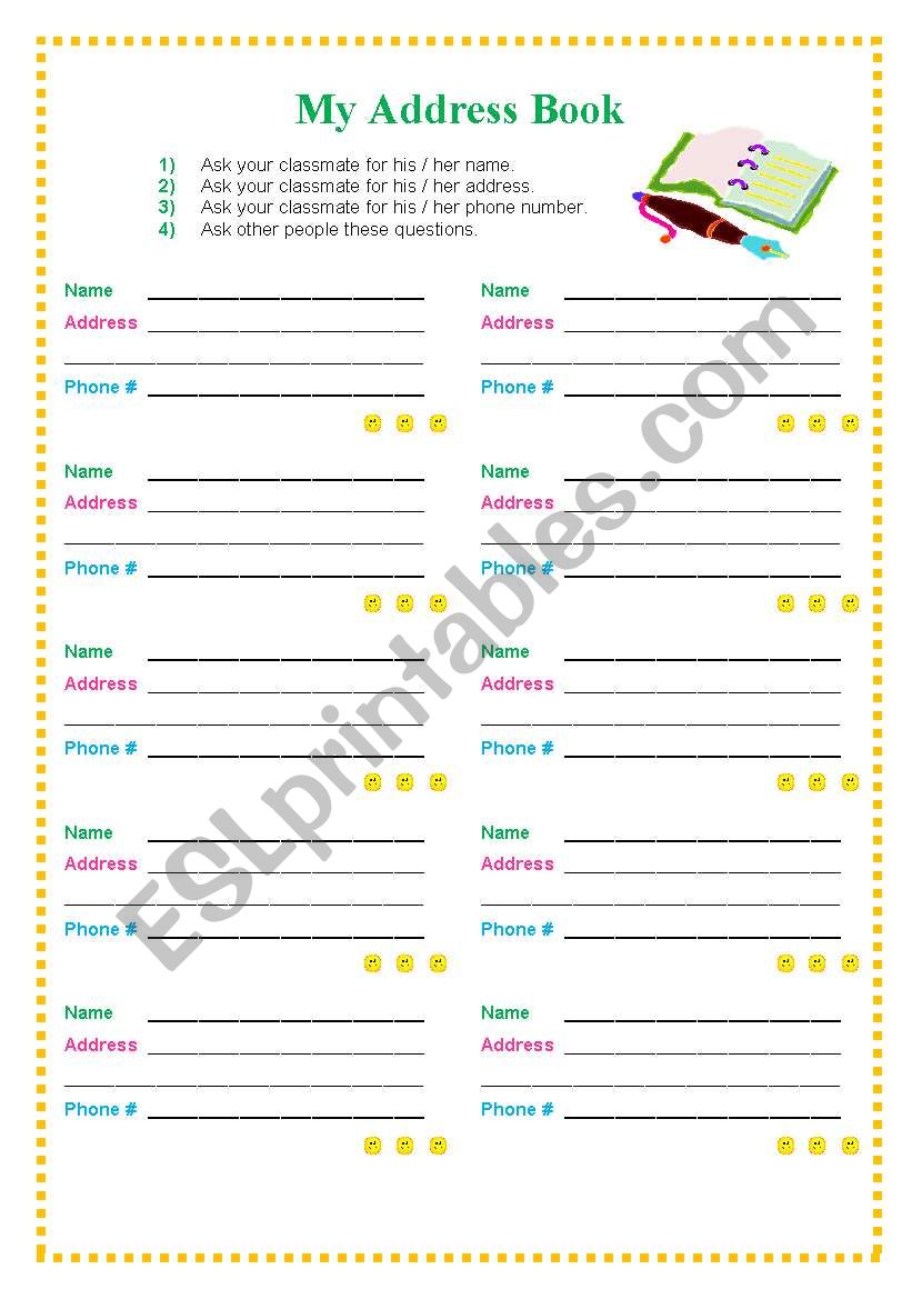 My address book worksheet